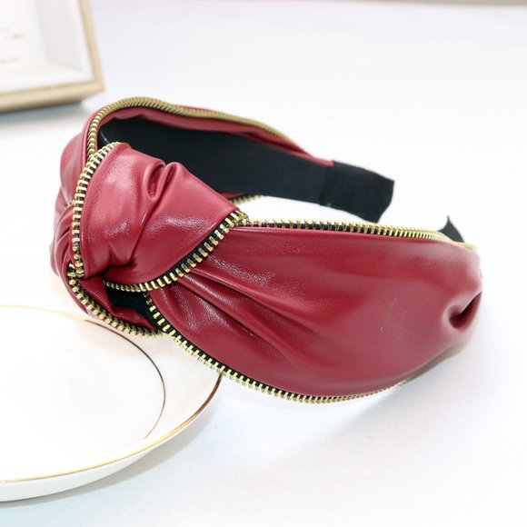 2 FOR $30! Vintage Faux Leather Zipper Headband | Women's Hair Accessories - Picture 7 of 8